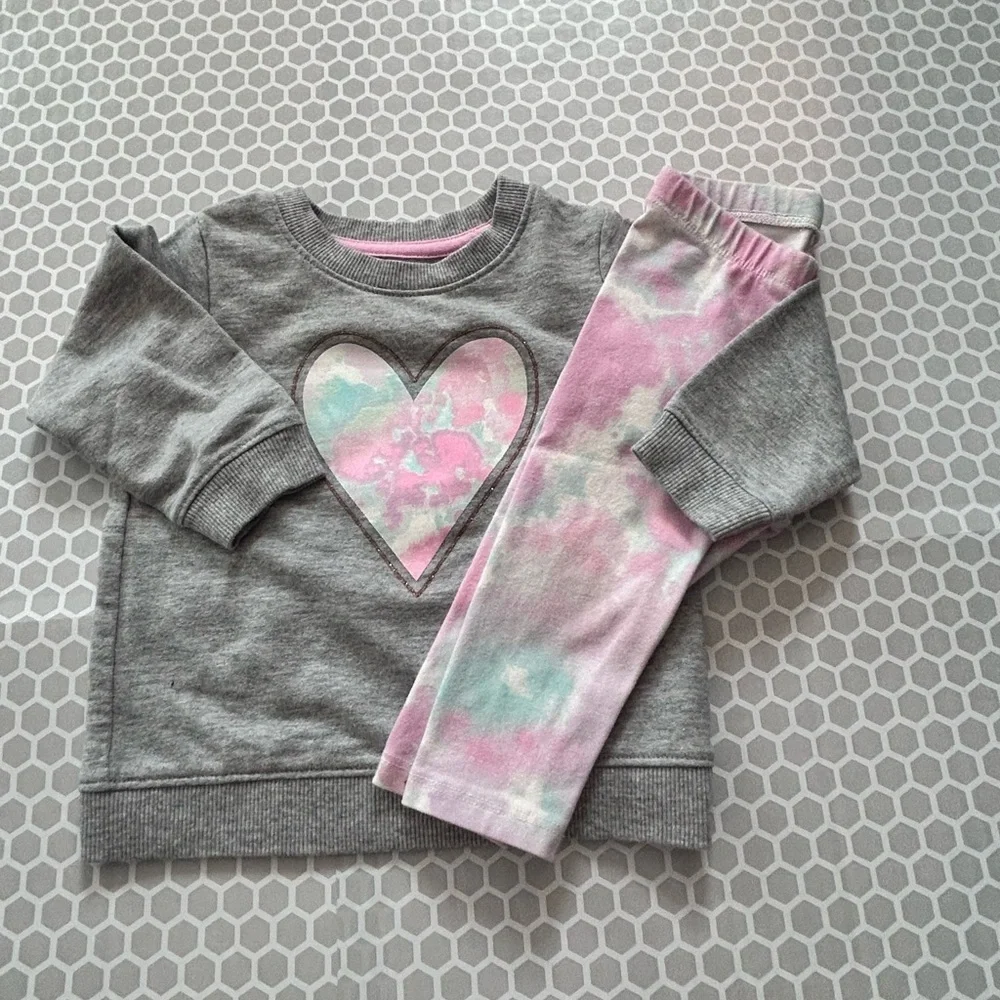 Cat & Jack Gray Sweatshirt w Pink Neckline Accent Matching Leggings   Size 12M